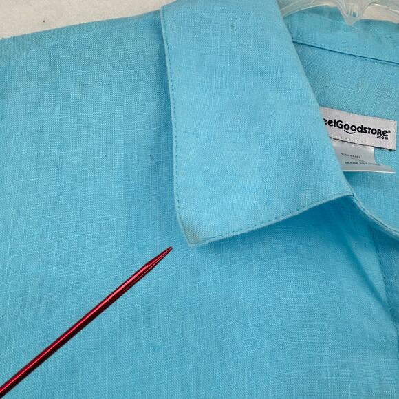 Feel Good Store Tunic Blouse Womens Size XL Blue 100% Linen Button Up 3/4 Sleeve - Picture 5 of 11